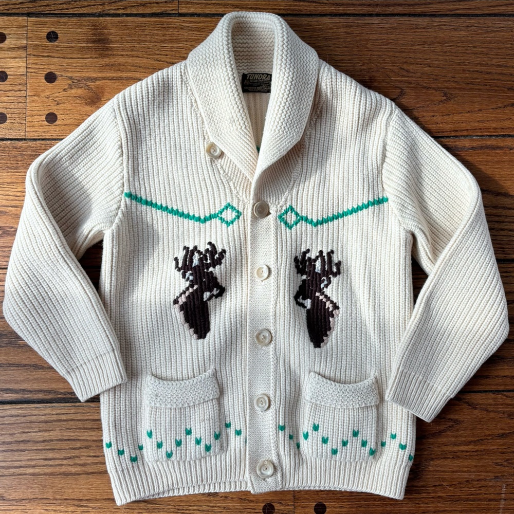 Vintage Oversized shawl collar Cardigan with winter Deer Design